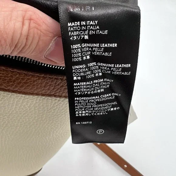 Amiri Men's Leather Crossbody Bag in Brown and Creme, Made in Italy